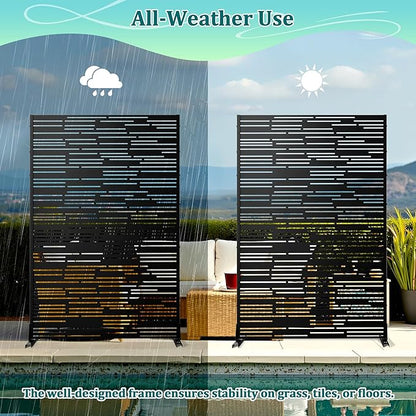 Metal Privacy Screen Outdoor Privacy Screen, Freestanding Fence Panel for Outside, 72''H×47''W, Decorative Screen Panel for Backyard/Patio/Deck