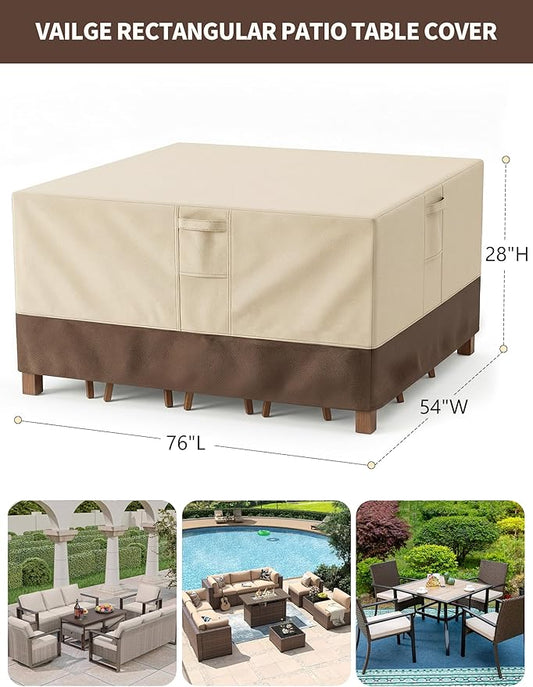 Patio Furniture Covers Waterproof Rectangular, Outdoor Furniture Covers Waterproof Windproof with Padded Handles, Heavy Duty 600D Oxford Outdoor Table Chair Set Cover