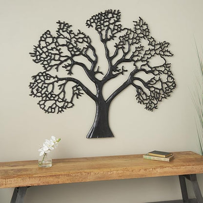 Deco 79 Aluminum Metal Tree Home Wall Decor Large Textured Wall Sculpture, Wall Art 50" x 1" x 41", Black