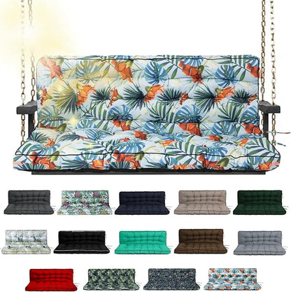 Porch Swing Cushion Three Seat, Waterproof Swing Cushions Replacement with Backrest, Outdoor Garden Furniture Patio 4" Thickened Cushions with Ties (Summer, 40 x 71in)