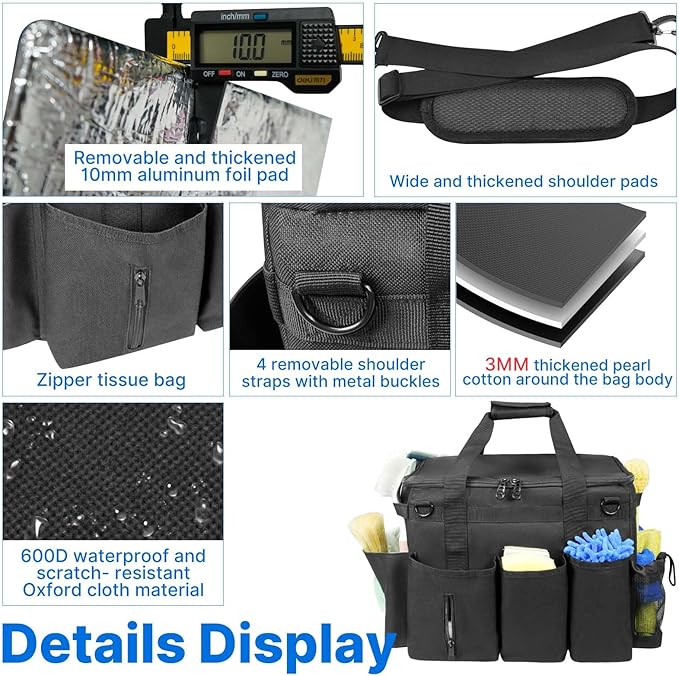 LIWSHWZ Rolling Cleaning Caddy Bag with Detachable Trolley & Lid,for Cleaning Supplies Organizer,Portable Large Cleaning Bag with Wheels for Housekeepers,with Shoulder Strap and Thickened Trailer Leg