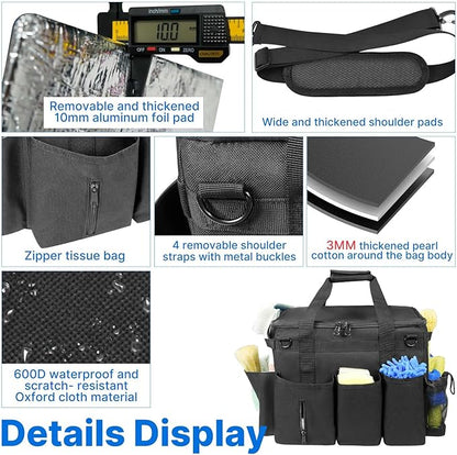 LIWSHWZ Rolling Cleaning Caddy Bag with Detachable Trolley & Lid,for Cleaning Supplies Organizer,Portable Large Cleaning Bag with Wheels for Housekeepers,with Shoulder Strap and Thickened Trailer Leg