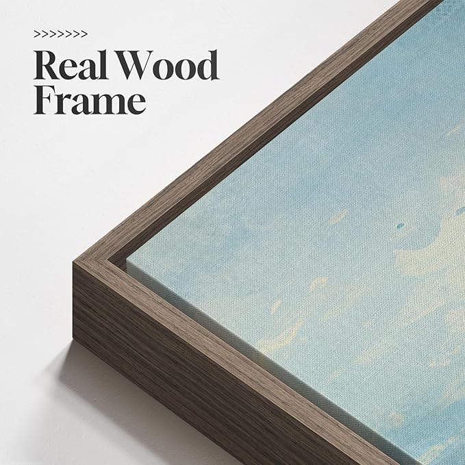 Framed Blue Landscape Canvas Wall Art, Sky Cloud Artwork for Walls, Horizontal Nature Scenery Painting Prints for Living Room, Bedroom, Home Office Wall Decor 16x48 Inch