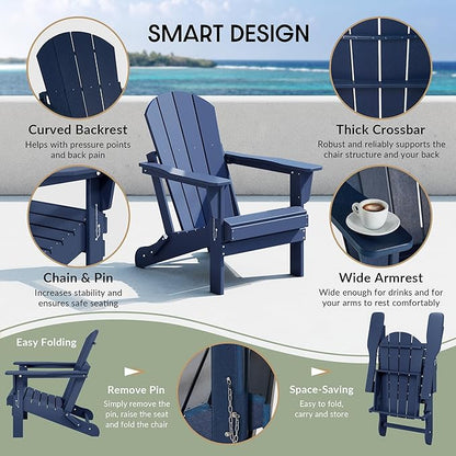 WestinTrends Malibu Malibu Outdoor Folding Poly Adirondack Chair (Set of 8), Navy Blue