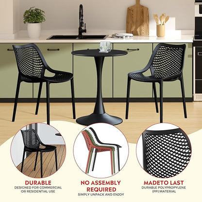 Costaelm Dining Room Chairs Set of 4, HDPE Patio Square Coffee Table and Stackable Chairs, Outdoor Deck Furnitures All Weather for Backyard Poolside, Black