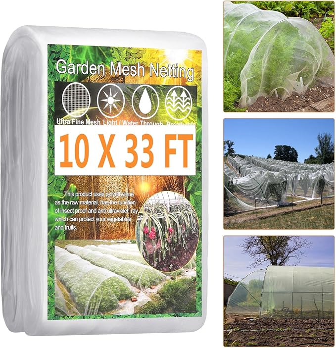 10 X 33FT Garden Mesh Insect Netting Pest Barrier, Garden Bug Netting Plant Mesh for Raised Beds Blueberry Bushes, Figs, Plants, Vegetables Protection