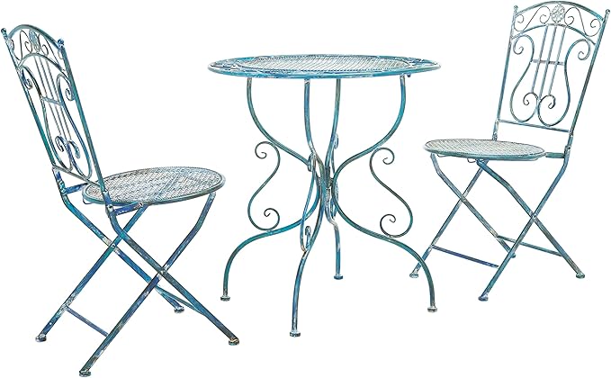 SAFAVIEH PAT5028C Outdoor Collection Semly Antique Blue 3-Piece Bistro Set
