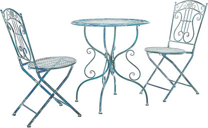 SAFAVIEH PAT5028C Outdoor Collection Semly Antique Blue 3-Piece Bistro Set