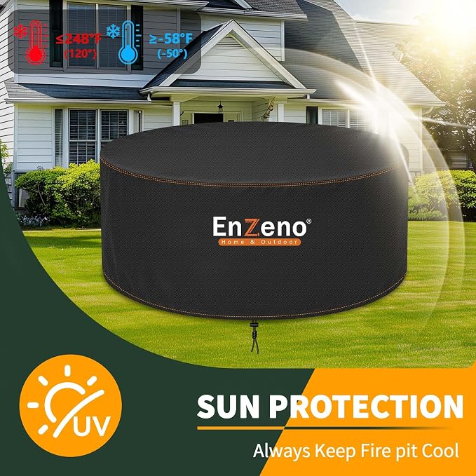 Enzeno Fire Pit Cover Round,51inch Outdoor Round Firepit Cover,Waterproof Oxford Cloth Patio Fire Table Cover for Outdoor Fire Pit,Fits 50-51 inch Gas Firepit/Bowl(51"Dia X 24"H)