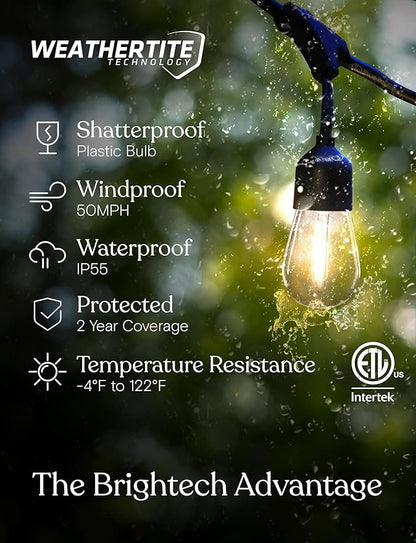 Brightech Ambience Pro – Solar Power Remote Control Outdoor String Lights with Edison Bulbs – Shatterproof, Commercial Grade LED Waterproof Patio Lights – 1W, 3,000K, Hanging, 27 ft