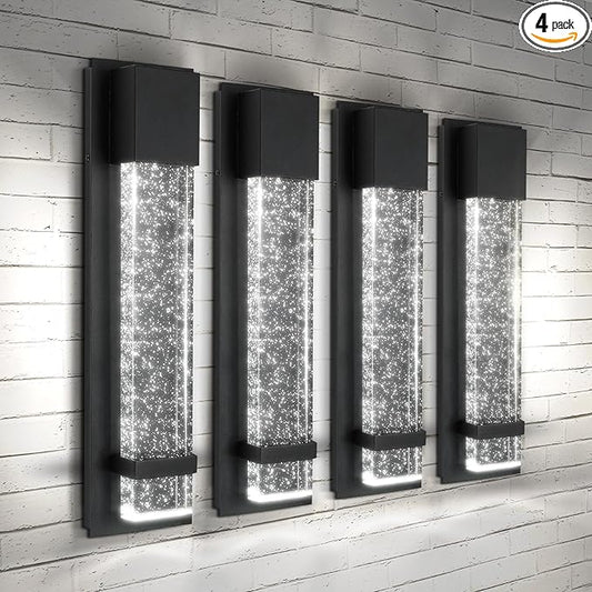 ASD LED 18" Bubble Glass Wall Light Fixture, Outdoor & Indoor Seeded Sconce | 3CCT, Waterproof, Dimmable, ETL Listed | 12W 500LM 3000-5000K 120V | Exterior Lantern, Porch Lighting | Black, 4 Pack