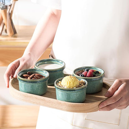 Ramekins 4 oz Oven Safe, Creme Brulee Ramekins, Pudding Custard Cups, Souffle Dishes, Small Ceramic Dipping Sauce Bowls Set of 4 - Moss Green