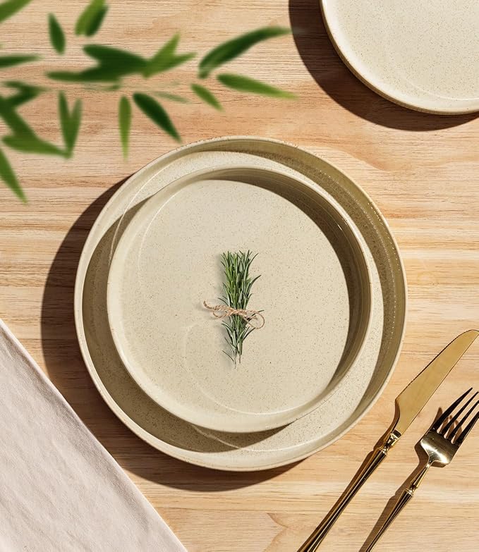TheTerra Ceramic Dinnerware Set for 6, 18-Piece Plates and Bowls Set | Lightweight Porcelain Dish Set, Scratch Resistant, Oven & Microwave & Dishwasher Safe, Cappuccino
