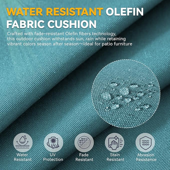 Outdoor Cushion Set for Furniture Patio Furniture, UV Resistant, Water Resistant - 6 Inch Thick Foam Garden Cushions– 24x24 Inch Patio Seat Covers for Chair/Sofa/Couch | Peacock Green | 7-Pack |