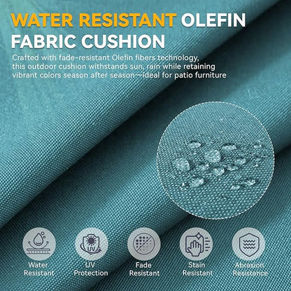 Outdoor Cushion Set for Furniture Patio Furniture, UV Resistant, Water Resistant - 6 Inch Thick Foam Garden Cushions– 24x24 Inch Patio Seat Covers for Chair/Sofa/Couch | Peacock Green | 7-Pack |
