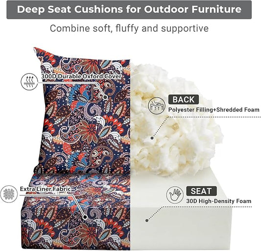 Outdoor Cushions for Patio Furniture,Outdoor Seat Cushion Set 24 x 24 x 4 Inch,Waterproof & Fade Resistant Outdoor Chair Cushions, Patio Chair Cushion, Artistic Floral