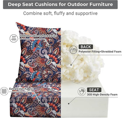 Outdoor Cushions for Patio Furniture,Outdoor Seat Cushion Set 24 x 24 x 5.75 Inch,Waterproof & Fade Resistant Outdoor Chair Cushions,Patio Chair Cushion, Artistic Floral