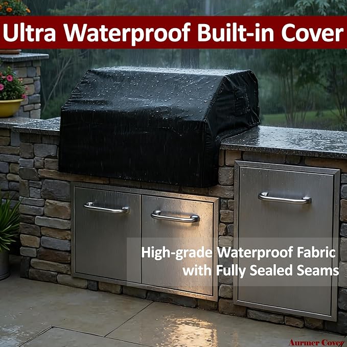 Built-in Grill Cover 38 Inch for Outdoor Island Grill, 600D Premium Built in Barbecue Grill Top Cover with Straps for Napoleon, Bull, Blaze, KitchenAid, Coyote etc, 38" x 28"x 24"