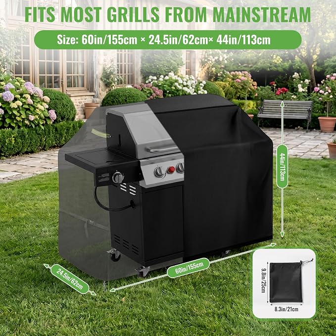 Heavy Duty Waterproof Grill Cover 420D Oxford - Fits 60×24.5×44 Inch Large Grills, Windproof Buckles & Night Vision Handles
