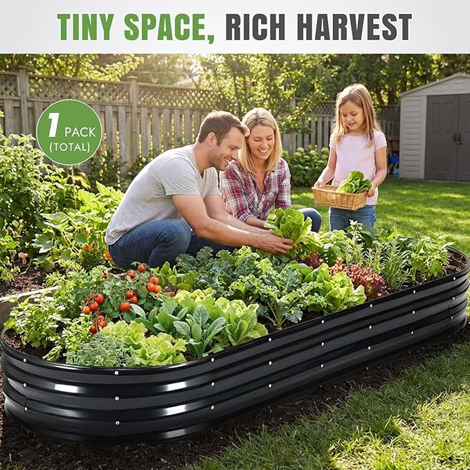 INNO STAGE Galvanized Raised Garden Bed, 8x3x1FT Oval Metal Raised Garden Beds for Vegetables, Rust-Resistant & Easy Assembly, Outdoor Planter Box for Gardening, Flowers, Herbs (Grey)