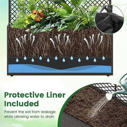 Giantex Raised Garden Bed with Trellis, 49'' Tall PE Rattan Planter Box w/Liner & Drainage, Metal Frame Privacy Screen for Vertical Climbing Plants, Vegetables & Flowers, Patio Balcony Gardening