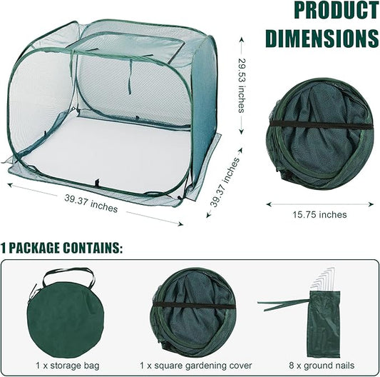 ANC POP Pop Up Mesh Plant Cover,40'' x 40'' x 30'' Plant Protector for Raised Garden & Flower Bed, Net Cage Plant Guard for Fruits, Vegetables, Seedlings and Herbs, 8 Ground Stakes for Fixing