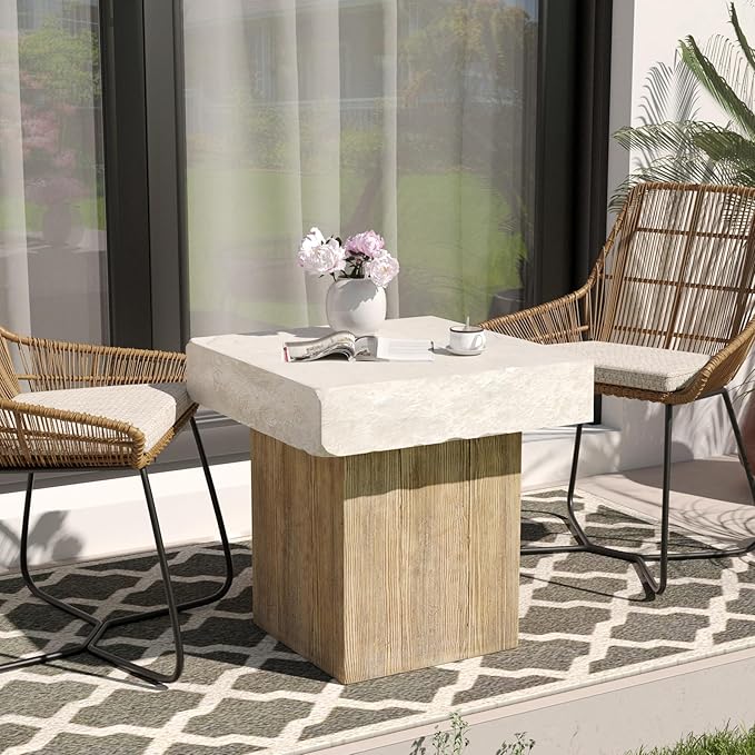 SUNBURY Outdoor Concrete Coffee Table, 20" W Patio Dining Table, Outdoor Table Square in Antique Beige Coffee Table for Patio, Garden, Backyard