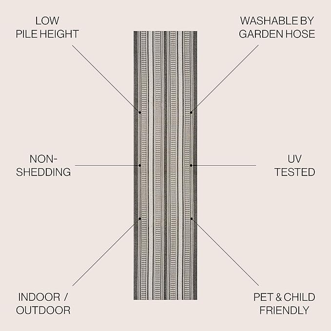 JONATHAN Y Double Stripe Indoor Outdoor Runner Rug 2X8 Black/Cream, Haynes Modern for Backyard, Patio, Porch, Easy-Cleaning, High Traffic, Pet-Friendly, Non-Shedding (SMB202B-28)