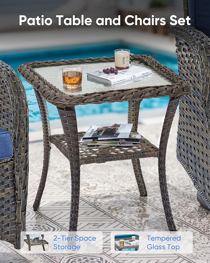 3 Pieces Patio Bistro Set Outdoor Swivel Rocker Patio Chairs with Side Table Patio Furniture for Deck Porch Garden Balcony Poolside