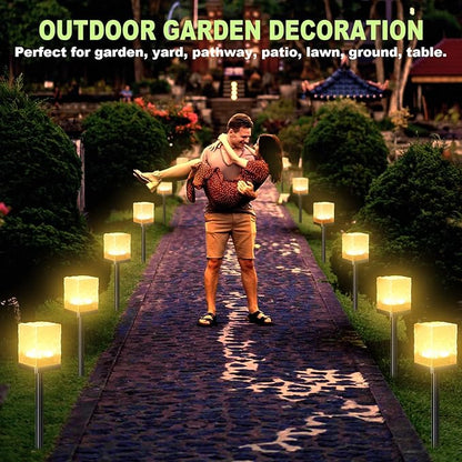 Solar Pathway Lights Outdoor, Waterproof Ground Light Featuring Crystal-Clear Ice Brick Aesthetic, Multi-use Landscape Decoration Lighting Solar Powered Garden Lawn Lamp (Warm White, 1 Pack)