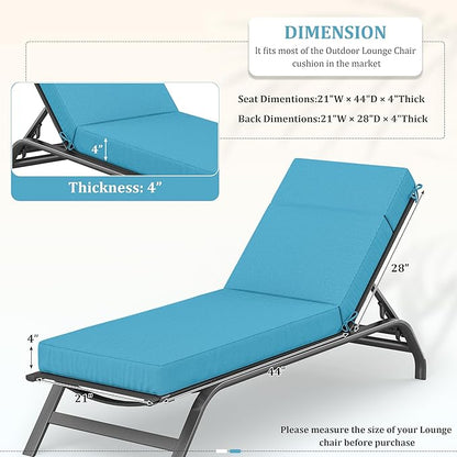 Chaise Lounge Cushions Outdoor, 72" L X 21" W X 4" D Lounge Chair Cushions for Outdoor Furniture, High-Density Foam Outdoor Chaise Cushion-Waterproof Fade-Resistant ThickPatio lounge chair cushion