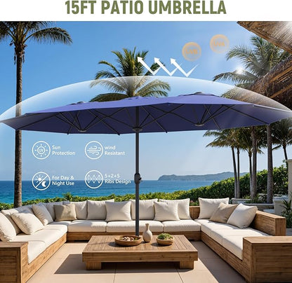 Outdoor Patio Umbrella, Table Umbrella with Push Button Tilt and Crank, 8 Ribs Market Umbrella