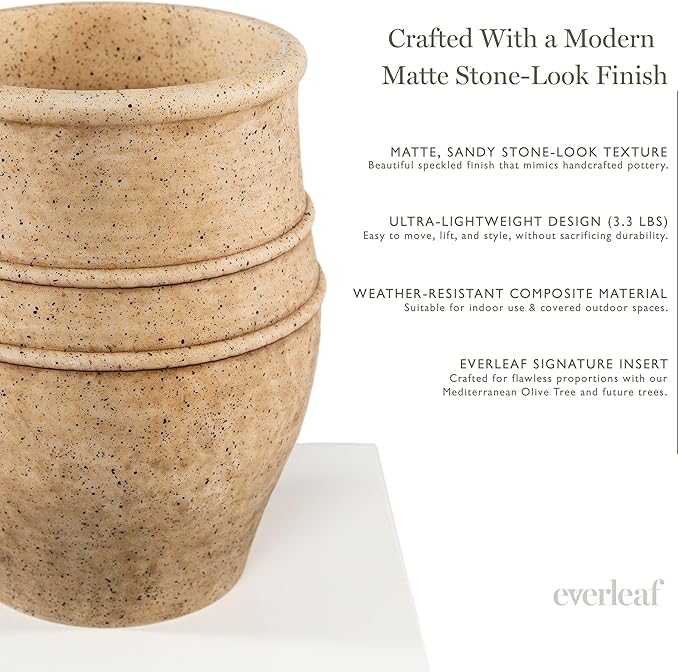 Everleaf Aria Planter Pot Small, Lightweight Modern Decorative Pot for Faux Trees & Indoor Plants, Ultra-Light Matte Finish Planter for Living Room Decor Color Dune