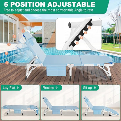 DoCred 3 in 1 Sun Tanning Chair Oversized with Face Arm Hole, Heavy Duty Folding Chaise Lounge Chairs, 5-Position Outdoor Lounge Chair for Beach, Pool, Lawn, Yard, Patio