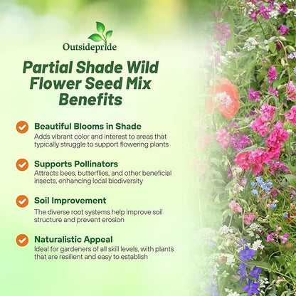 Outsidepride Partial Shade Wild Flower Seed Mix for All States - 1/4 lb. Premium Blend of Annual & Perennial Wildflowers, Perfect for Partial Shade Areas, & Outdoor Planting for Gardens & Lawns