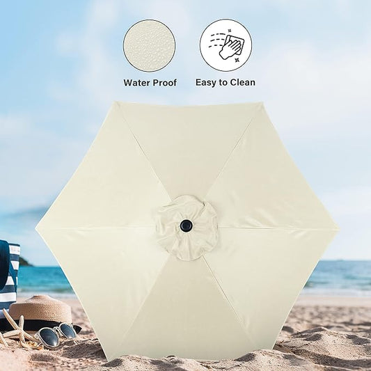 Simple Deluxe 9' Patio Umbrella Outdoor Table Market Yard Umbrella with Push Button Tilt/Crank, 8 Sturdy Ribs for Garden, Deck, Backyard, Pool, Creamy White