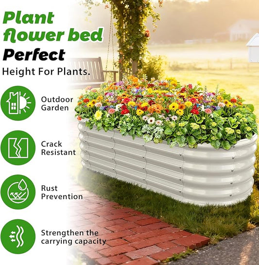 YSEJOMP 17" Tall Outdoor Garden Raised Garden Bed Kits, 5ft X 2ft Oval,0.8MM Thick Metal Raised Planter Bed/Ground Planter Box for Variety of Flowers,Herbs,Vegetables (Cream White, 60X24X16.5 Inches)
