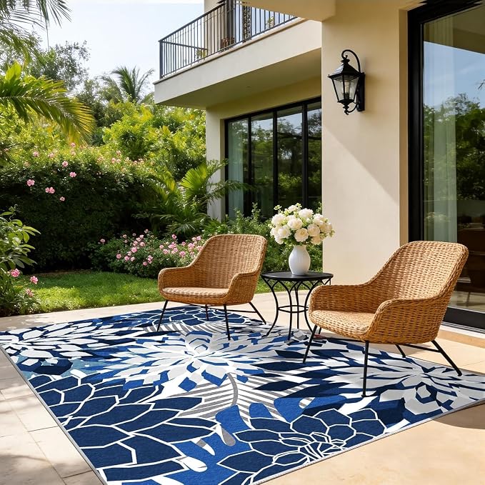 ZonLi Colorful Outdoor Rug 9x12Ft Waterproof Multicolored Indoor Area Rug Washable Outdoor Patio Rugs Tropical Floral Non Slip Outdoor Carpet for Living Room, Pool,Backyard,Deck,Camping
