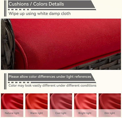 Patio Chairs Set of 2 Rattan Chair Patio Furniture Set with Thick Cushions and All-Weather PE Wicker for Garden, Patio and Porch, Red