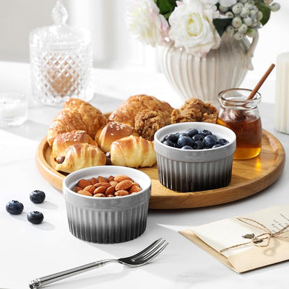 MALACASA Ramekins 6 oz Oven Safe, Small Ceramic Souffle Dishes for Creme Brulee Souffle, Stoneware Custard Cups Ramiken for Baking, Dessert Bowls Dipping Sauce Dish Set of 6, Grey, Series RAMEKIN-DISH