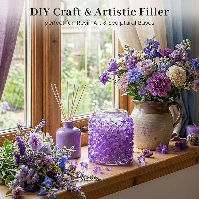DomeStar Purple Fake Ice Rocks, 150PCS Acrylic Gems Crystals Plastic Diamonds Centerpiece for Vase Fillers Wedding Party Table Scatter