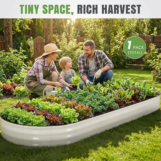 INNO STAGE Galvanized Raised Garden Bed, 12x4x1FT Oval Metal Raised Garden Beds for Vegetables, Rust-Resistant & Easy Assembly, Outdoor Planter Box for Gardening, Flowers, Herbs (White)