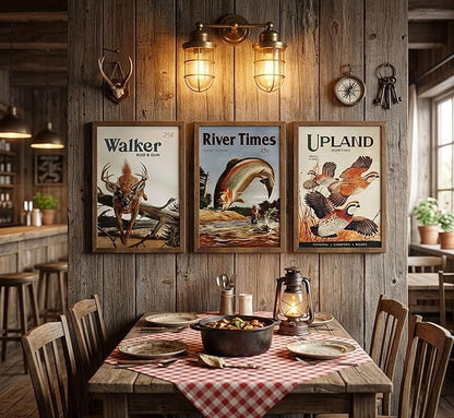3Pcs Retro Hunting Canvas Wall Art Outdoorsy Wild Animal Posters Prints Nature Wilderness Deer Wild Duck Fishing Wall Decor Pictures Gift Send Hunter Dad For Farmhouse Living Room Bedroom Decoration
