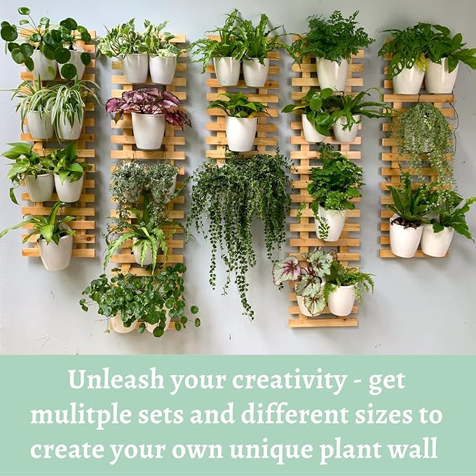 ShopLaLa Wooden Wall Planter - 2 Pack Wall Hanging Planters for Indoor Plants Ladder Wall Mount Natural Wood Holder Flower Pots Vertical Living Balcony Unique Large Green Plant Decor 23.6" (60cm)