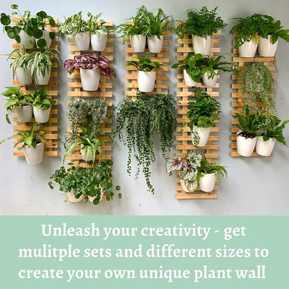 ShopLaLa Wooden Wall Planter - 2 Pack Wall Hanging Planters for Indoor Plants Ladder Wall Mount Natural Wood Holder Flower Pots Vertical Living Balcony Unique Large Green Plant Decor 23.6" (60cm)