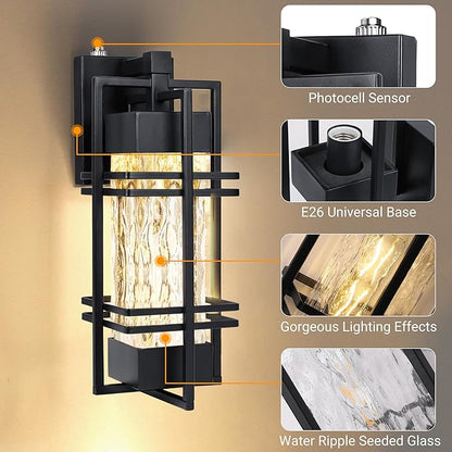 Dusk to Dawn Outdoor Front Porch Light Fixtures Wall Mount,2 Pack Sensor Exterior Lighting Fixtures for House, Waterproof Wall Sconce Lights, Outside Lantern Lamp for Garage, Doorway(Bulb Included)