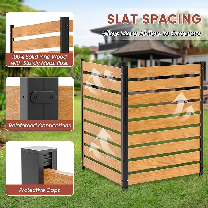 LILYPELLE 48in W x 48in H Air Conditioner Fence, 2 Panels Outdoor Decorative Fences Privacy Screen with Metal Stakes, Outside Pool Equipment Enclosure Trash Can Panels