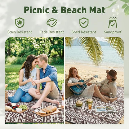 MontVoo-Outdoor Rug Carpet Waterproof 6x9 ft Reversible Patio Rug RV Camping Rug-Plastic Straw Rug Outside Indoor Outdoor Area Rug for Patio Deck Balcony Picnic Beach Outdoor Decor Boho Beige Brown