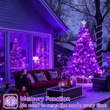 YEGUO Solar Christmas Lights Outdoor Waterproof, 2 Packs Each 33ft 100 LED Rope Lights, 8 Modes Fairy String Lights in Clear Thin Tube for Camping Fence Patio Garden Trampoline Deck(Purple)