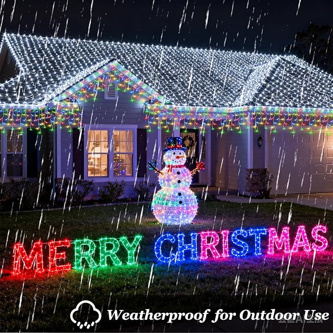 1332 LED 132ft Christmas String Lights Outdoor, 12 Modes Dimmable Curtain Lights with 296 Drops, Waterproof Fairy Lights with Timer for Bedroom Window Holiday Wedding Home Xmas Decor, Multicolor